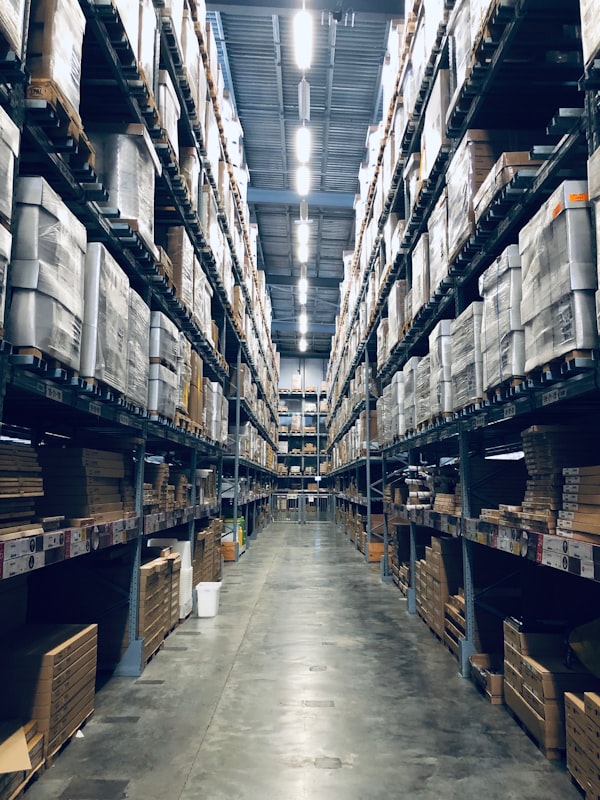 Warehouse aisle with boxes